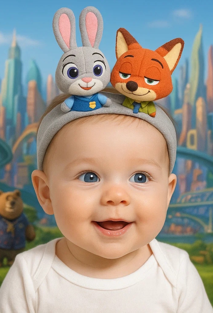Zootopia Judy & Nick Baby Headband – Plush Bunny and Fox Hairband for Infants